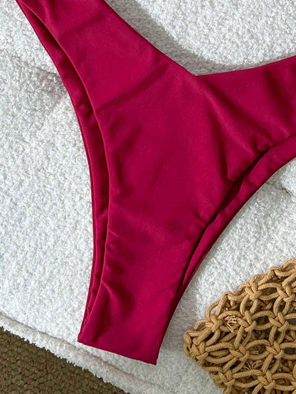 Swim Vcay Women's Solid Color Spaghetti Strap Metal Decor Sexy Bikini Set, Summer