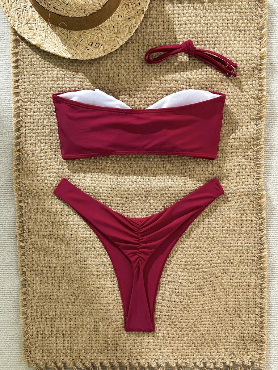 Swim Vcay Women's Solid Color Spaghetti Strap Starfish Metal Decor Sexy Bikini Set, Summer