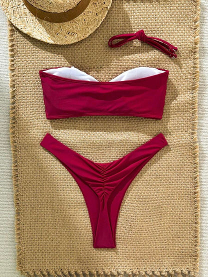 Swim Vcay Women's Solid Color Spaghetti Strap Starfish Metal Decor Sexy Bikini Set, Summer