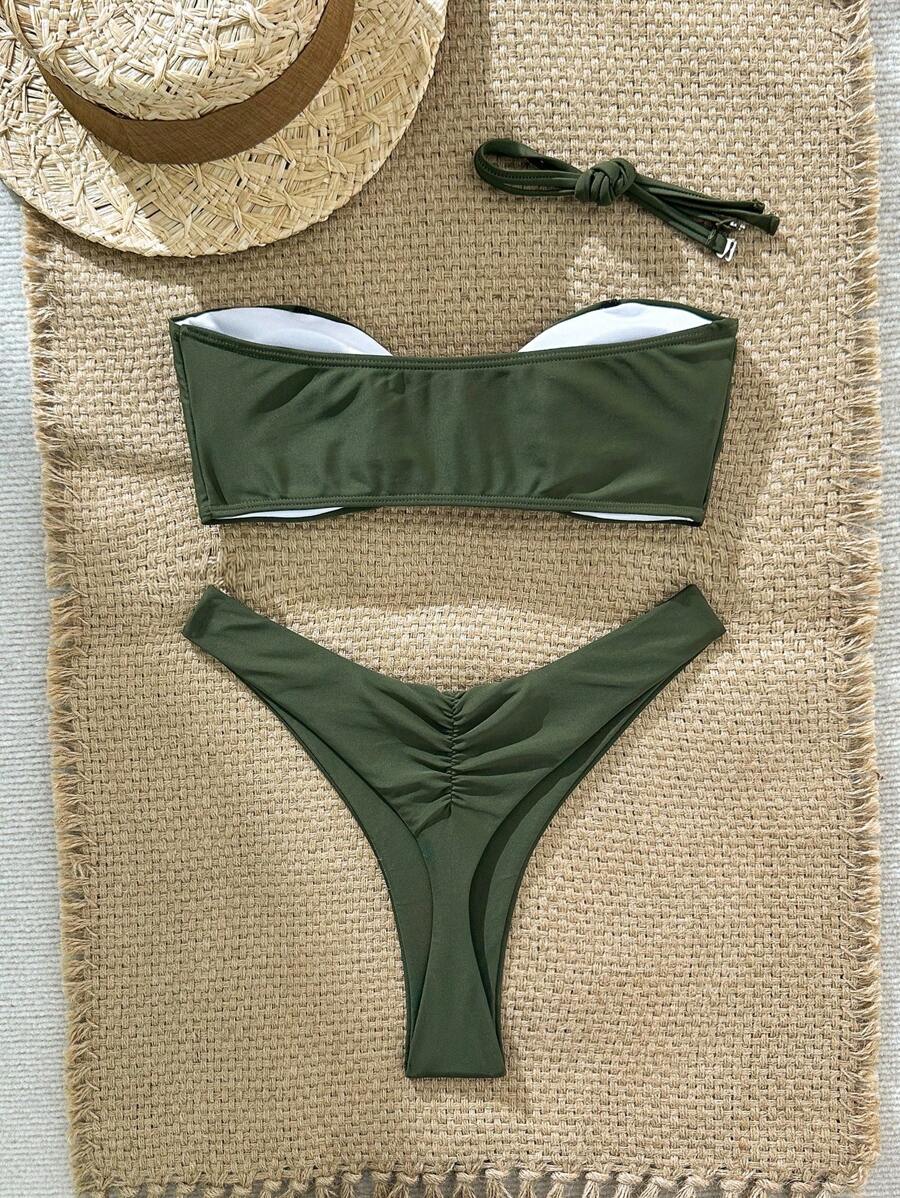 Swim Vcay Women's Solid Color Spaghetti Strap Starfish Metal Decor Sexy Bikini Set, Summer