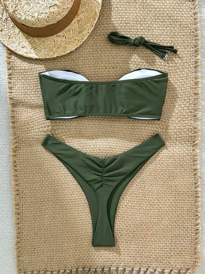 Swim Vcay Women's Solid Color Spaghetti Strap Starfish Metal Decor Sexy Bikini Set, Summer
