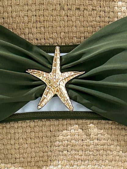 Swim Vcay Women's Solid Color Spaghetti Strap Starfish Metal Decor Sexy Bikini Set, Summer