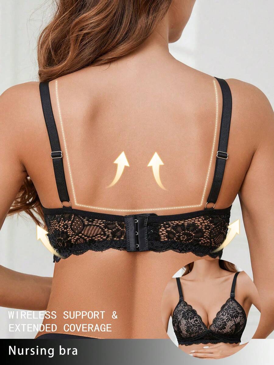 Elegant Brown Lace Nursing Bralette - Adjustable Strap Maternity Lingerie with Underwire Support and Medium Stretch