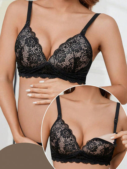Maternity Lace Button Front Nursing Bra Women Elegant Solid Color Sexy Comfortable Breastfeeding Lingerie Bra
