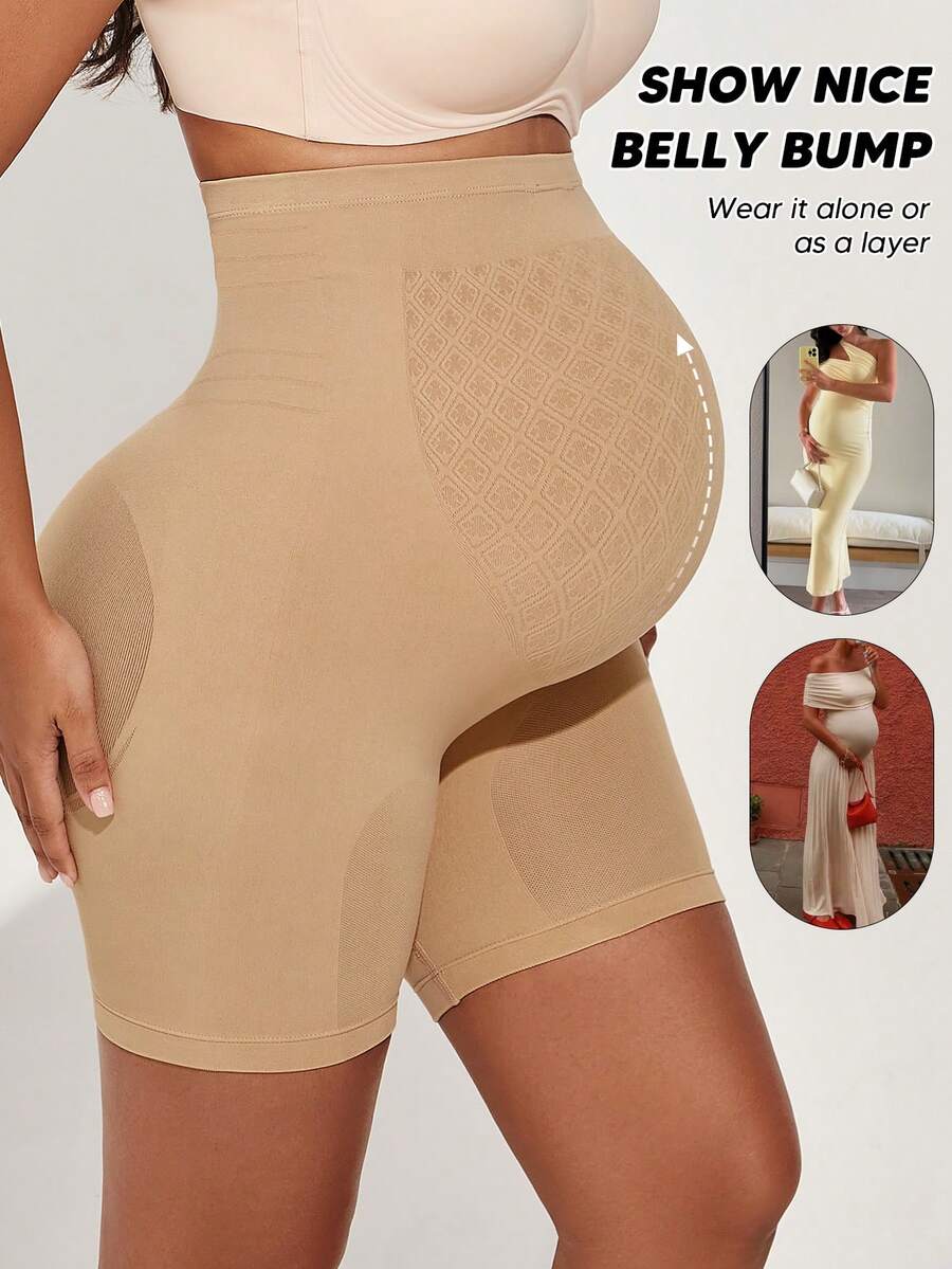 Maternity Solid Color Knee-Length Shorts - High Stretchy Summer Comfort