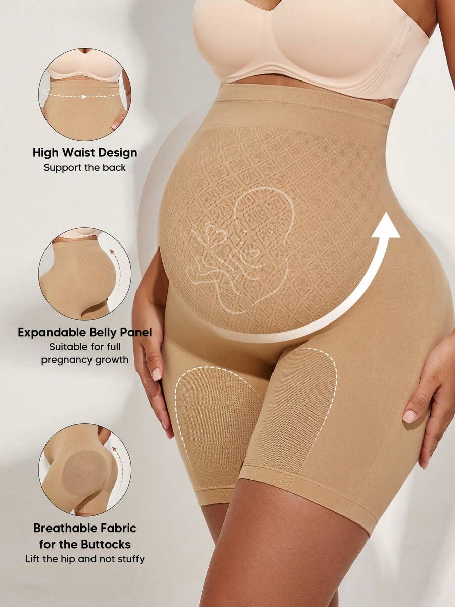 Maternity Solid Color Knee-Length Shorts - High Stretchy Summer Comfort