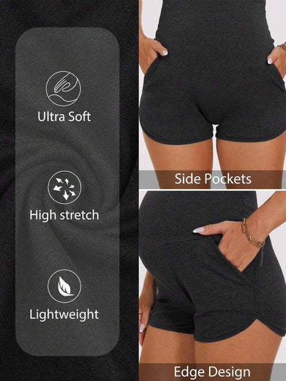 Maternity Soft Lounge Shorts - High Waist Dolphin Hem Pajama Bottoms