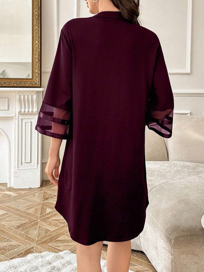 Maternity Dress - Chiffon Patchwork Half Sleeve Loose Fit Notched Neck Casual, Pregnancy Loungewear