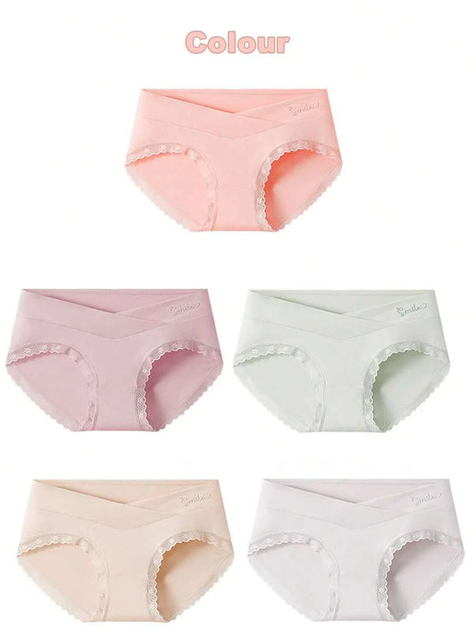 Maternity Underwear 5 Pack - Solid Color Soft Cotton Low-Waist Cross Abdominal Support, Pregnancy