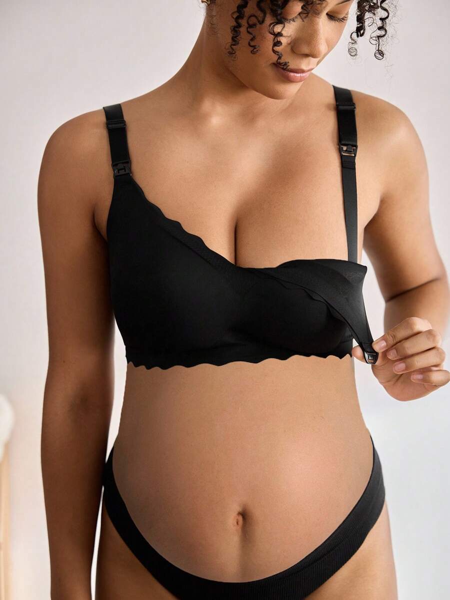 Maternity Nursing Bra - Solid Color Curved Hem Casual Wireless Breastfeeding, Everyday Support