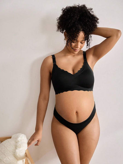 Maternity Nursing Bra - Solid Color Curved Hem Casual Wireless Breastfeeding, Everyday Support