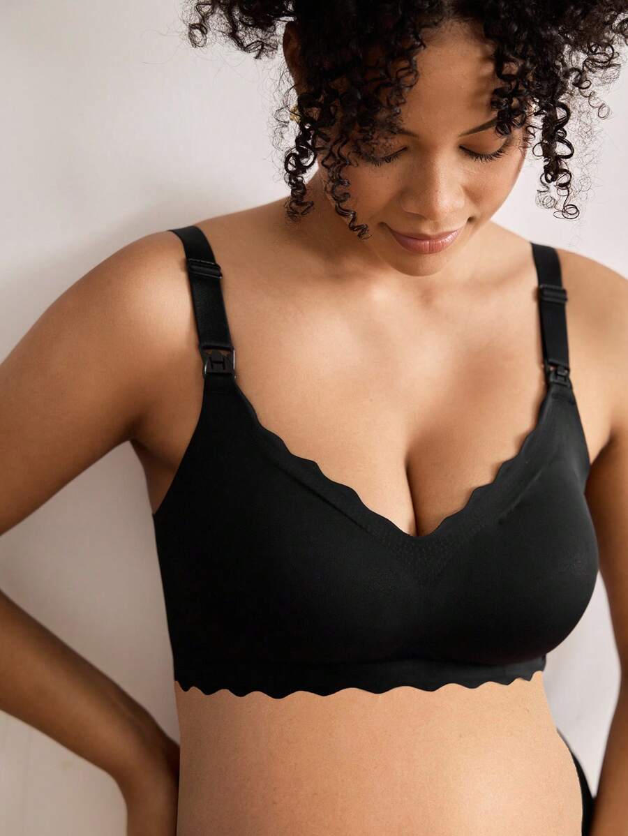 Maternity Nursing Bra - Solid Color Curved Hem Casual Wireless Breastfeeding, Everyday Support