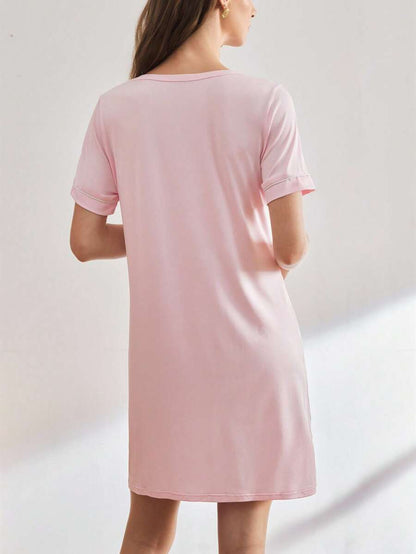 Striped Long Casual Maternity Loungewear With Front Pocket And Regular Short Sleeves