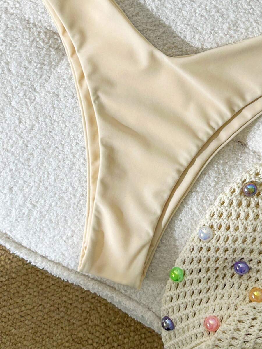 Swim Vcay Women's Solid Color Spaghetti Strap Metal Decor Sexy Bikini Set, Summer