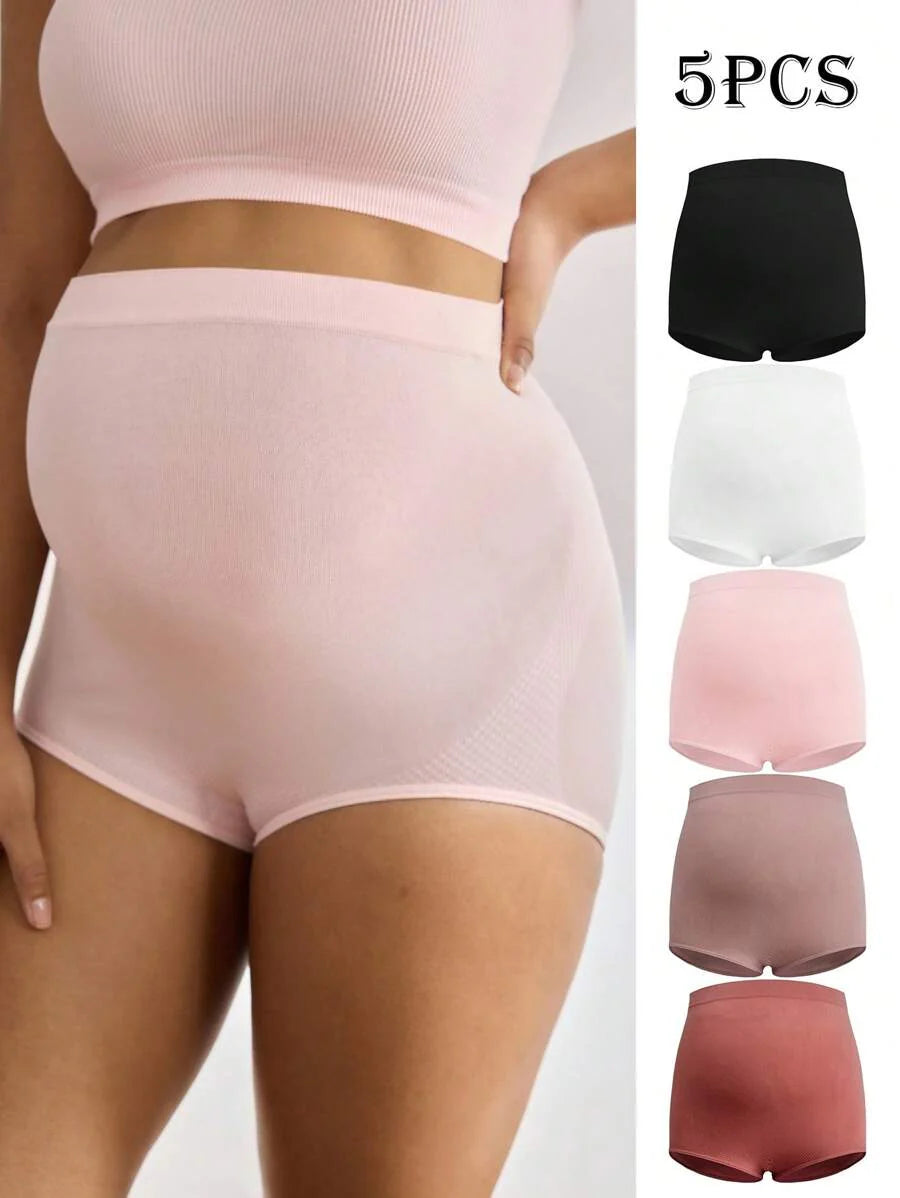 Maternity 5 Pack Solid Ribbed Knit Panties Soft Stretch Comfortable Pregnancy Underwear for Mothers