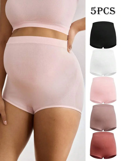 Maternity 5 Pack Solid Ribbed Knit Panties Soft Stretch Comfortable Pregnancy Underwear for Mothers