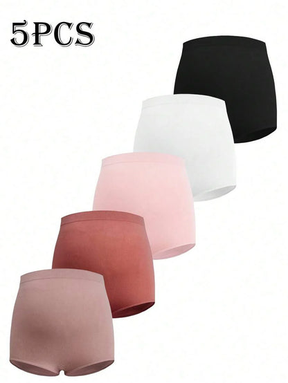 Maternity 5 Pack Solid Ribbed Knit Panties Soft Stretch Comfortable Pregnancy Underwear for Mothers