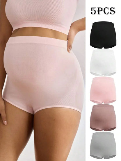 Maternity 5 Pack Solid Ribbed Knit Panties Soft Stretch Comfortable Pregnancy Underwear for Mothers