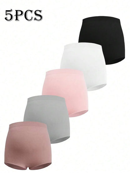 Maternity 5 Pack Solid Ribbed Knit Panties Soft Stretch Comfortable Pregnancy Underwear for Mothers