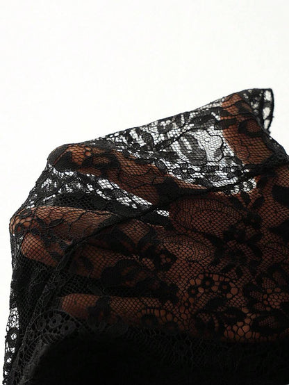 Maternity Solid Color Lace Patchwork Asymmetrical Shoulder Flare Sleeve Sexy Jumpsuit Fall Winter Clothes Off The Shoulder