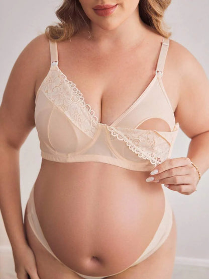 Plus Size Lace Nursing Bra - Hook Closure Underwire Lift Support, Breastfeeding Lingerie