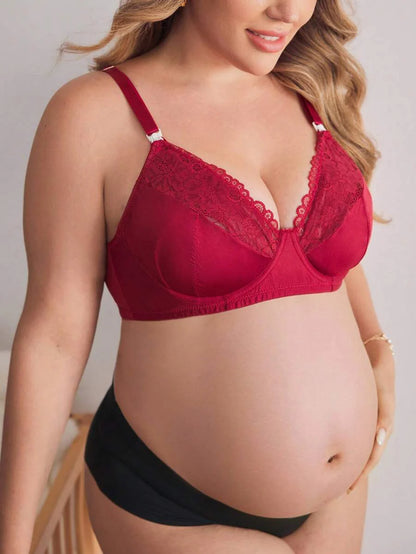 Plus Size Lace Nursing Bra - Hook Closure Underwire Lift Support, Breastfeeding Lingerie