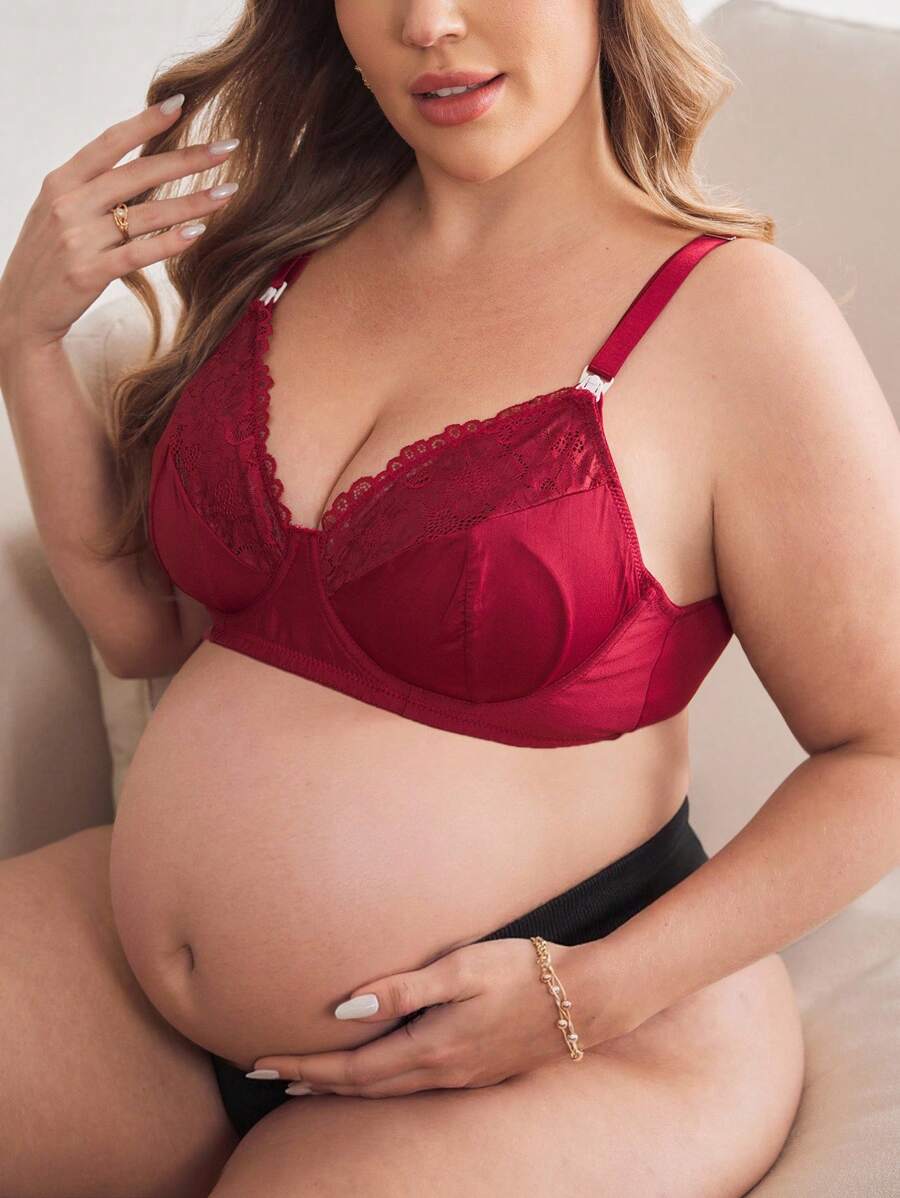Plus Size Lace Nursing Bra - Hook Closure Underwire Lift Support, Breastfeeding Lingerie