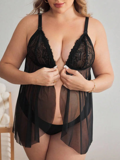 Maternity Nursing Bra - Lace Mesh Patchwork Ruffle Trim Front Closure Romantic, Black