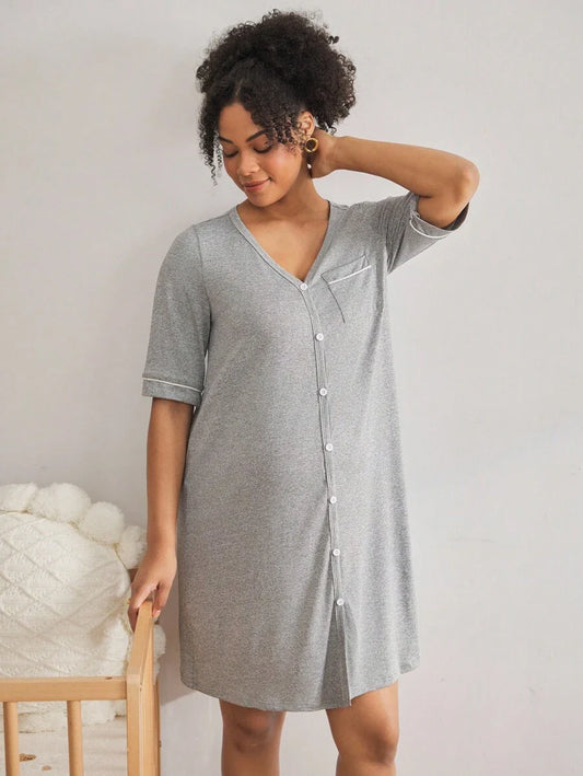 Maternity Breastfeeding Loungewear Set Women Short Sleeve Top and Knee Length Jumpsuit Pajamas