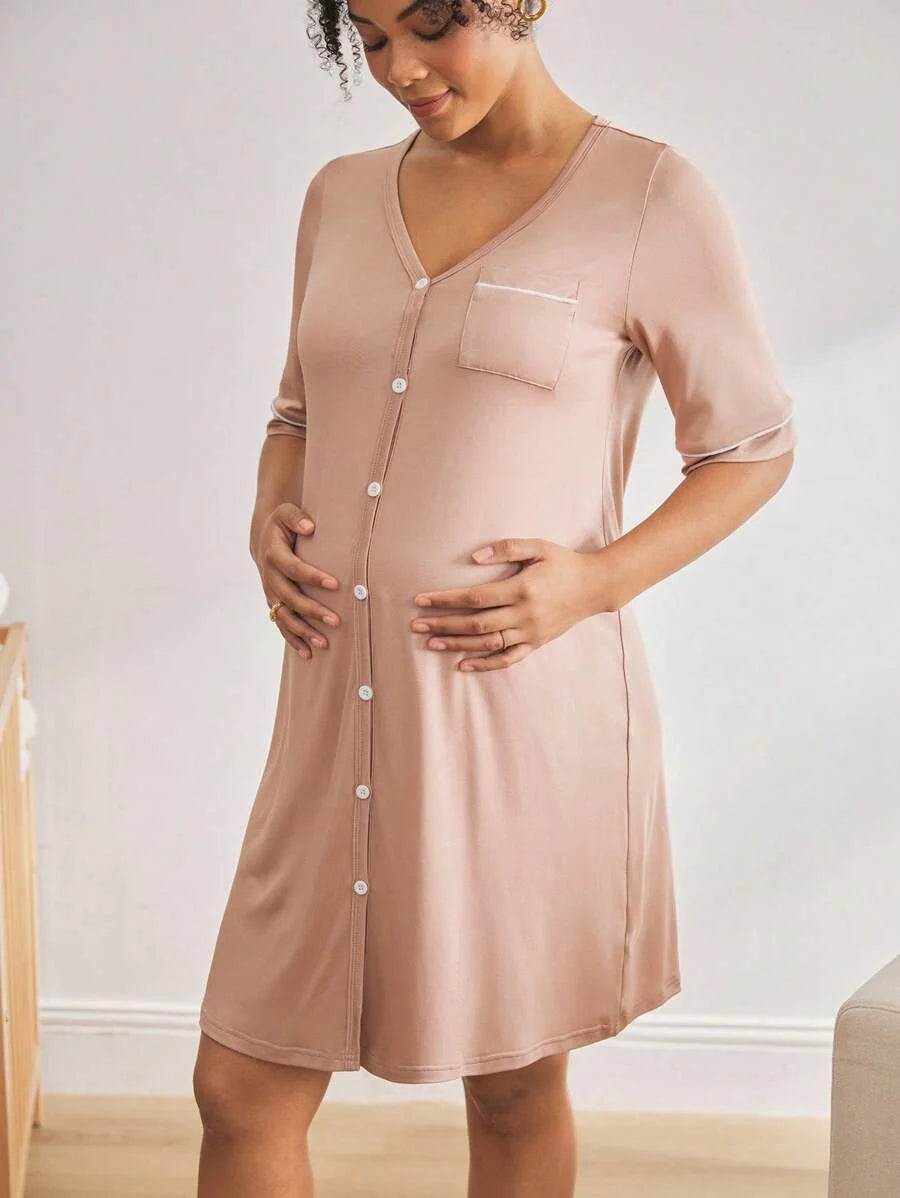 Maternity Breastfeeding Loungewear Set Women Short Sleeve Top and Knee Length Jumpsuit Pajamas