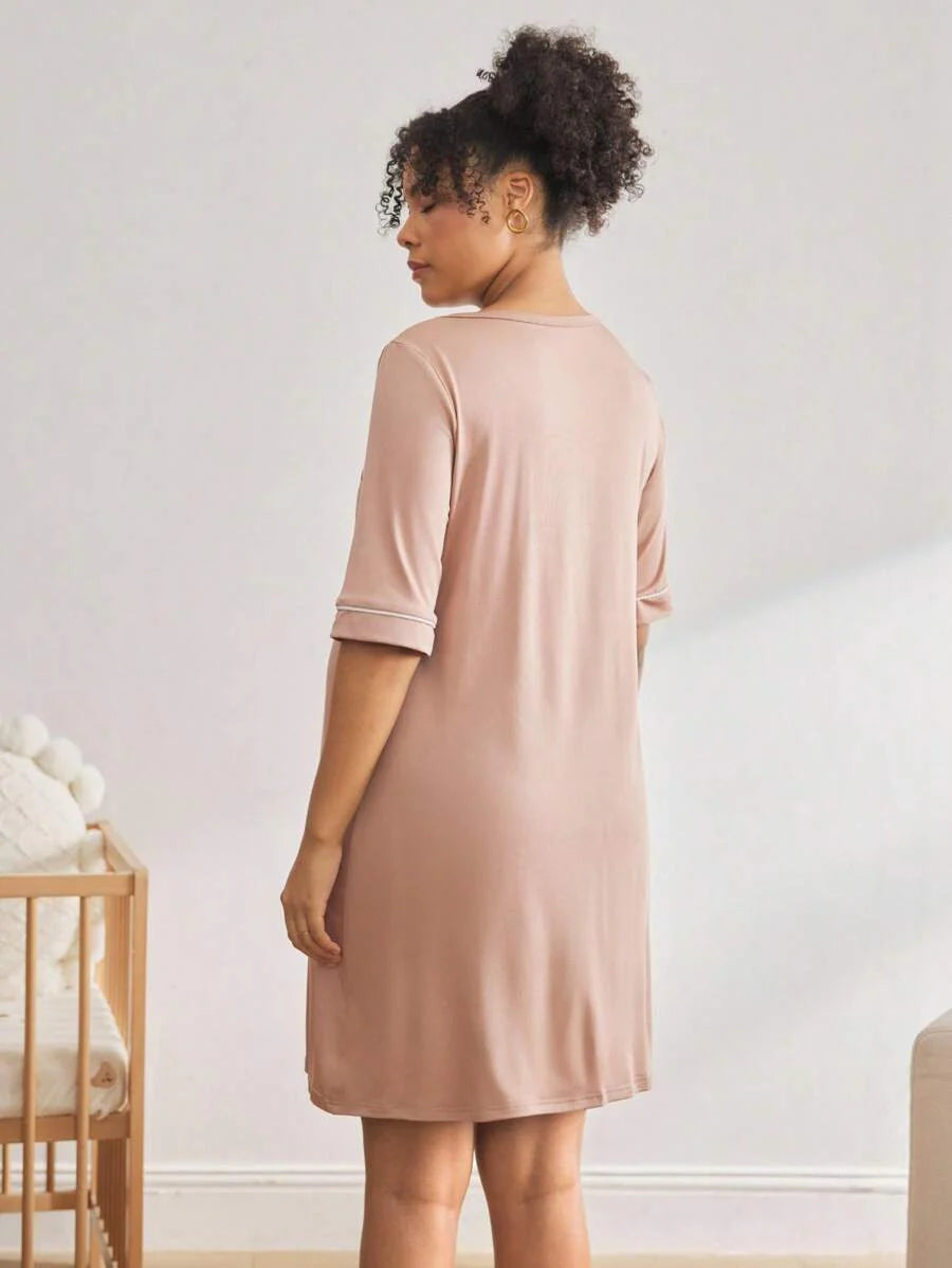 Maternity Breastfeeding Loungewear Set Women Short Sleeve Top and Knee Length Jumpsuit Pajamas