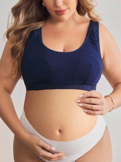 Maternity Plus Size Wireless Nursing Bra - Full Cup, Removable Straps, Navy Blue
