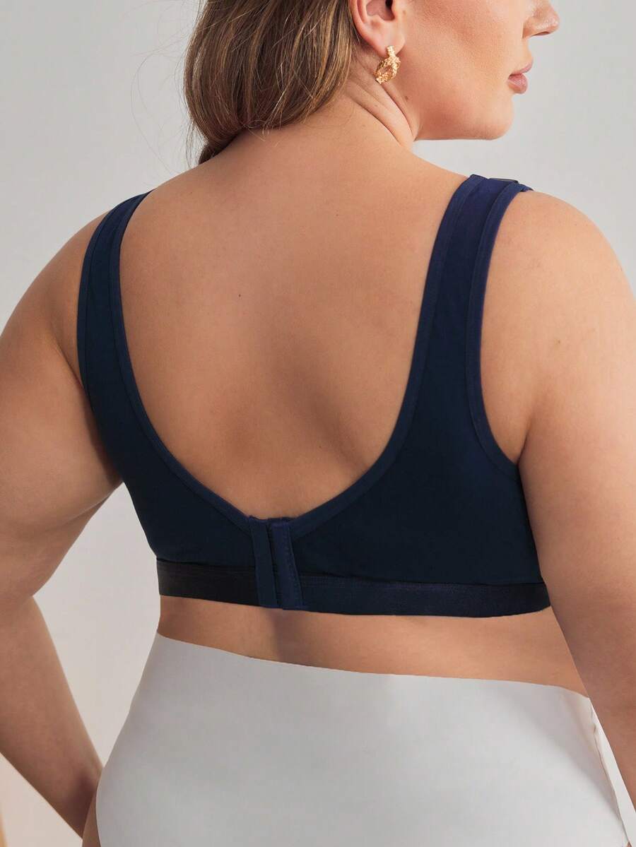 Maternity Plus Size Wireless Nursing Bra - Full Cup, Removable Straps, Navy Blue