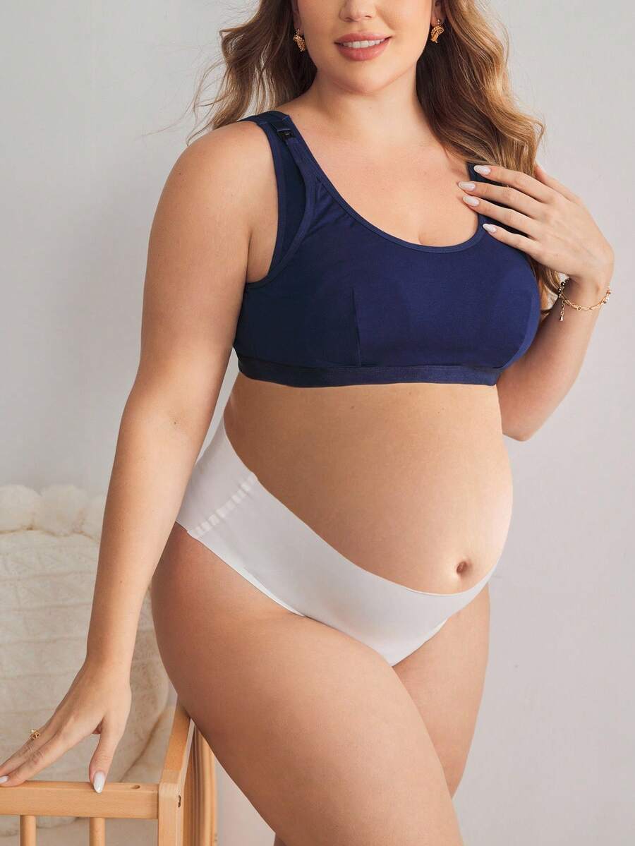 Maternity Plus Size Wireless Nursing Bra - Full Cup, Removable Straps, Navy Blue