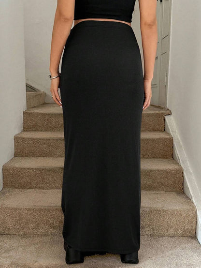 Maternity High Waist Pencil Maxi Skirt - Skinny Fit, Stretch Knit, Camel