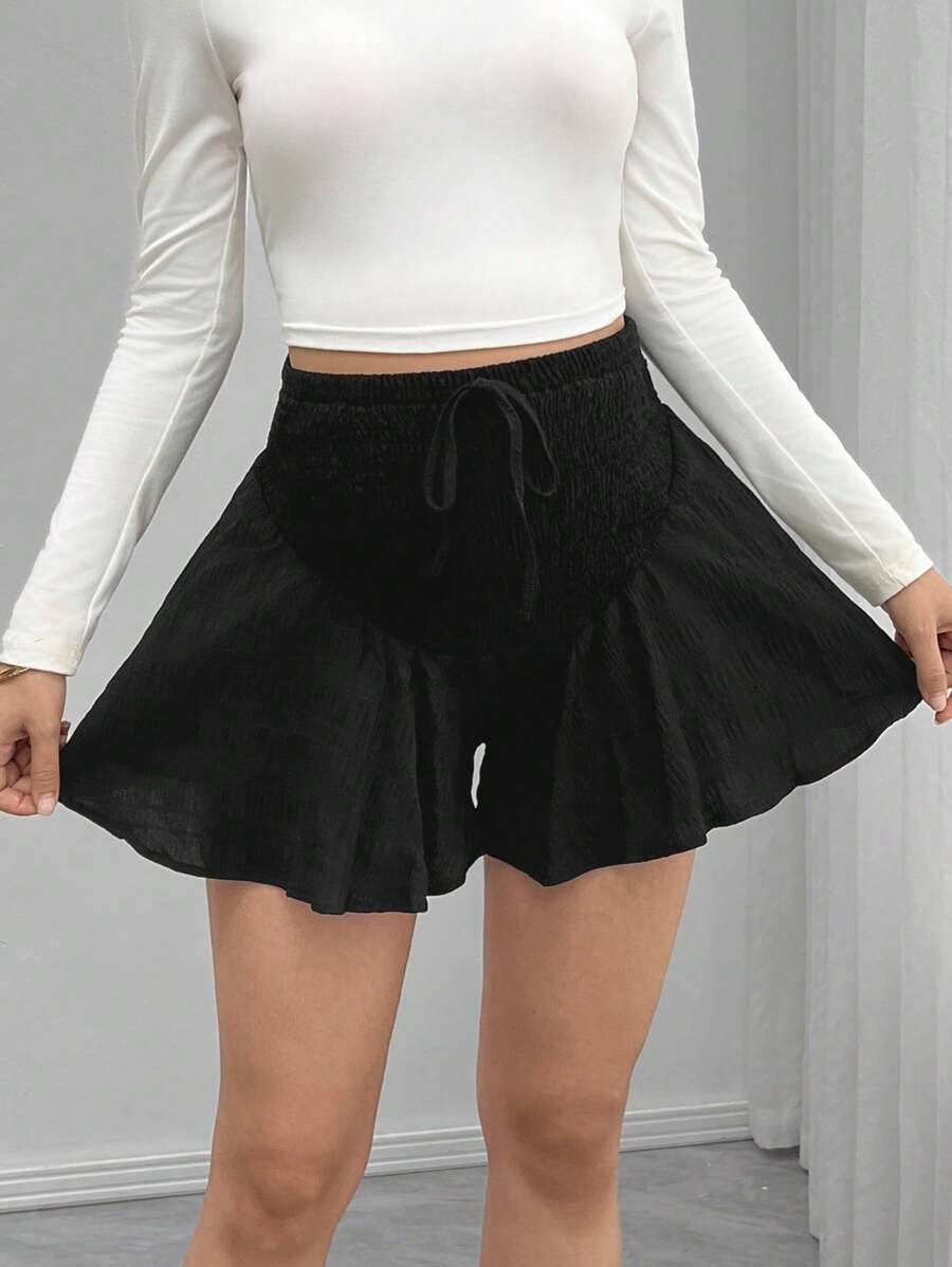 Maternity Track Shorts - Knot Detail, Loose Fit, Ultra High Waist, Minimalist, Black