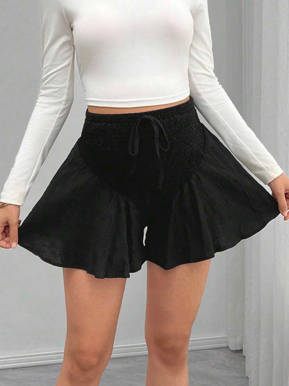 Maternity Track Shorts - Knot Detail, Loose Fit, Ultra High Waist, Minimalist, Black
