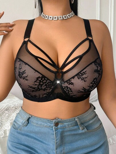 Women's Plus Size Lace Patchwork Underwire Bra - Elegant Lifting Lingerie