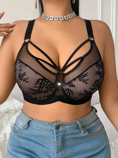 Women's Plus Size Lace Patchwork Underwire Bra - Elegant Lifting Lingerie