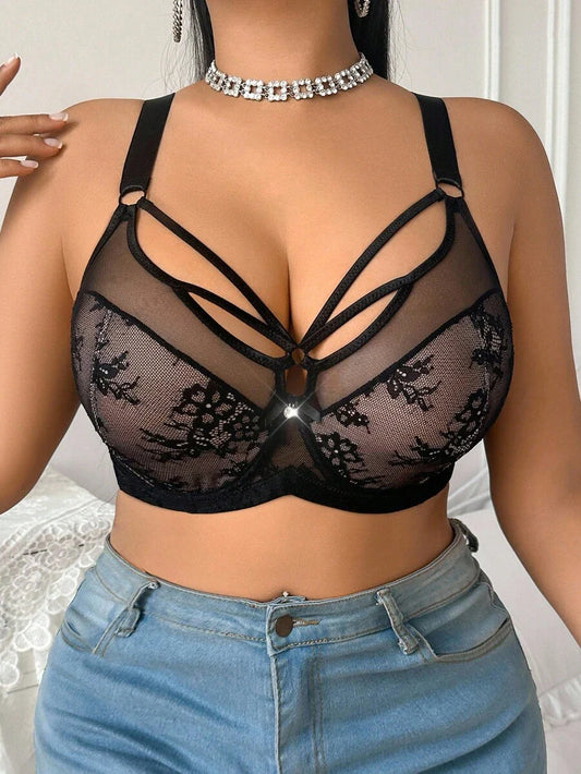 Women's Plus Size Lace Patchwork Underwire Bra - Elegant Lifting Lingerie