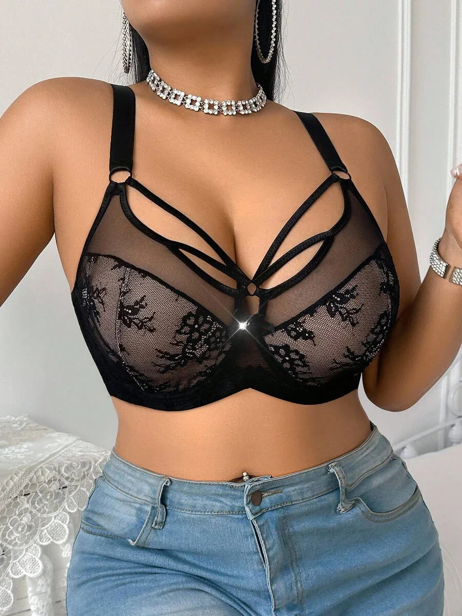 Women's Plus Size Lace Patchwork Underwire Bra - Elegant Lifting Lingerie