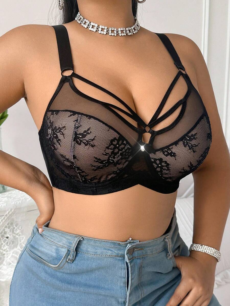 Women's Plus Size Lace Patchwork Underwire Bra - Elegant Lifting Lingerie