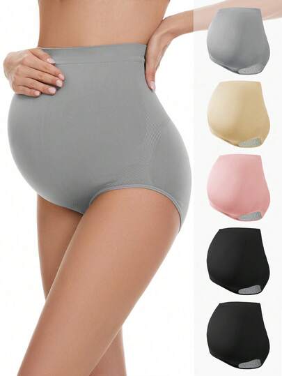 Maternity Panties 5 Pack - High Waisted Belly Support Seamless Soft Cotton, Pregnancy