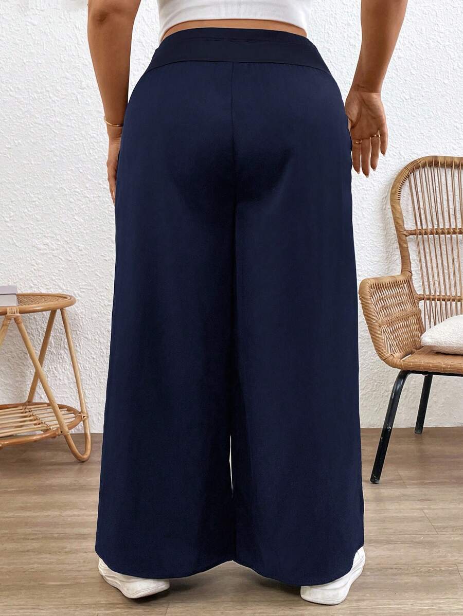 Plus Size Wide Leg Maternity Pants - Adjustable Ultra High Waist Loose Office Trousers