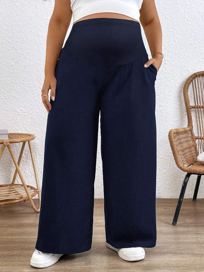 Plus Size Wide Leg Maternity Pants - Adjustable Ultra High Waist Loose Office Trousers