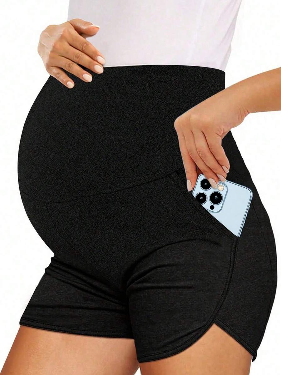 Maternity Soft Lounge Shorts - High Waist Dolphin Hem Pajama Bottoms