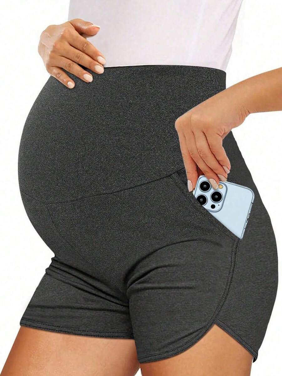 Maternity Soft Lounge Shorts - High Waist Dolphin Hem Pajama Bottoms