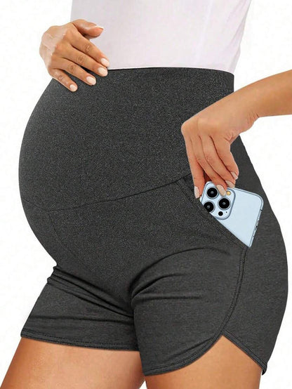 Maternity Soft Lounge Shorts - High Waist Dolphin Hem Pajama Bottoms