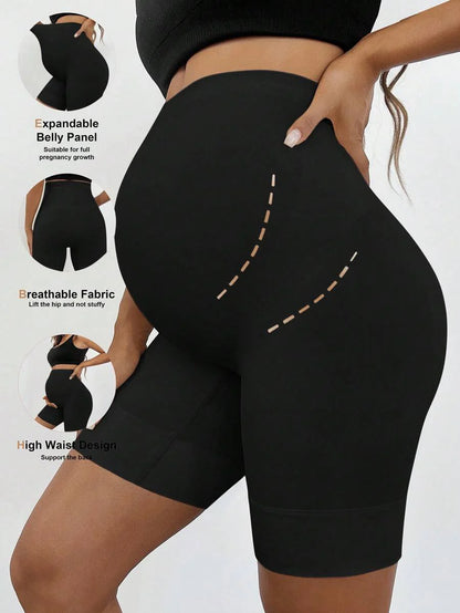 Plus Size Seamless High Waist Maternity Shaping Shorts - Anti-Chafing Black Summer