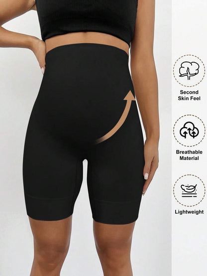 Plus Size Seamless High Waist Maternity Shaping Shorts - Anti-Chafing Black Summer